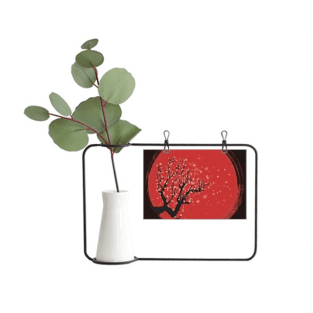 Japan Culture Red White Sakura Art Pattern Metal Picture Frame Cerac Vase Decor