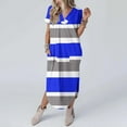 thumbnail image 2 of Kaemgyyd Maxi Dresses for Women Striped Short Sleeve V Neck Casual Loose Long Beach Split Dresses with Pockets, 2 of 5