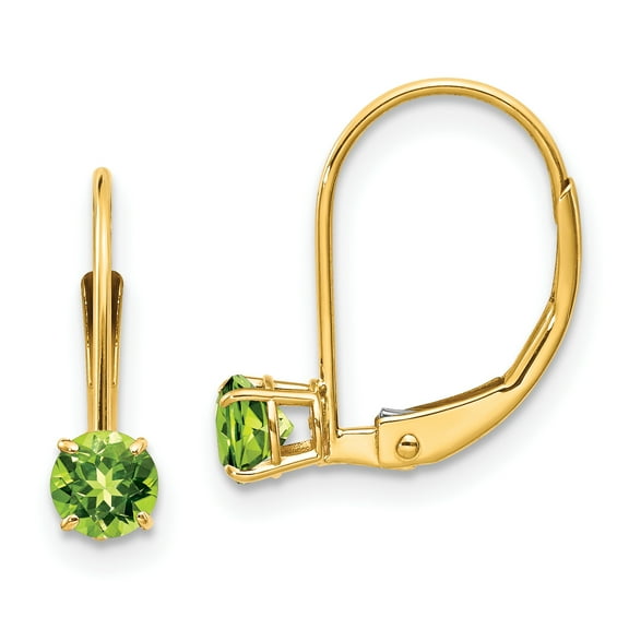 Primal Gold 14 Karat Yellow Gold 4mm Round August Peridot Leverback Earrings