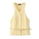 thumbnail image 2 of HH TRAF 2024 Tops de estilo callejero de moda para mujer, cuello en V amarillo, sin mangas, cinturón decorativo, tops de verano con un solo pecho para mujer a la moda, 2 of 5