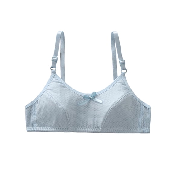 Girls Cotton Wireless Training Bras with Chest Padding Bowknot Trim Soft Bras Comfy Bras with Adjustable Strap for 10-15 Years