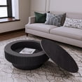 thumbnail image 6 of Modern 31.5" Round Fluted Drum Coffee Table with Storage, Solid Wood Veneer Accent Tea Table for Living Room, Apartment, or Office, Black, 6 of 11