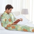 thumbnail image 4 of Mens Pajamas Set, Tropical flowers Button Down Long Sleeve Loungewear Sleepwear Pjs sets for Men, 4 of 5