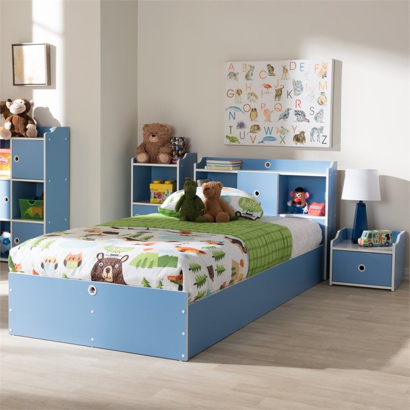 Baxton Studio Aeluin 2 Piece Kids Twin Bedroom Set in Blue and White