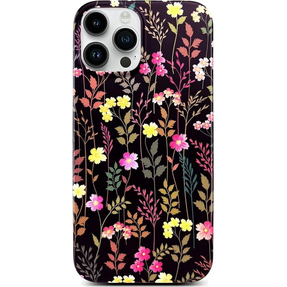 Compatible with iPhone 14 Pro Max Case,Cute Garden Flowers Case for Girls Women, Matte Pattern Soft Shockproof TPU Anti-Scratch Phone Cover Case for iPhone 14 Pro Max 6.7", Black Mixed Floral