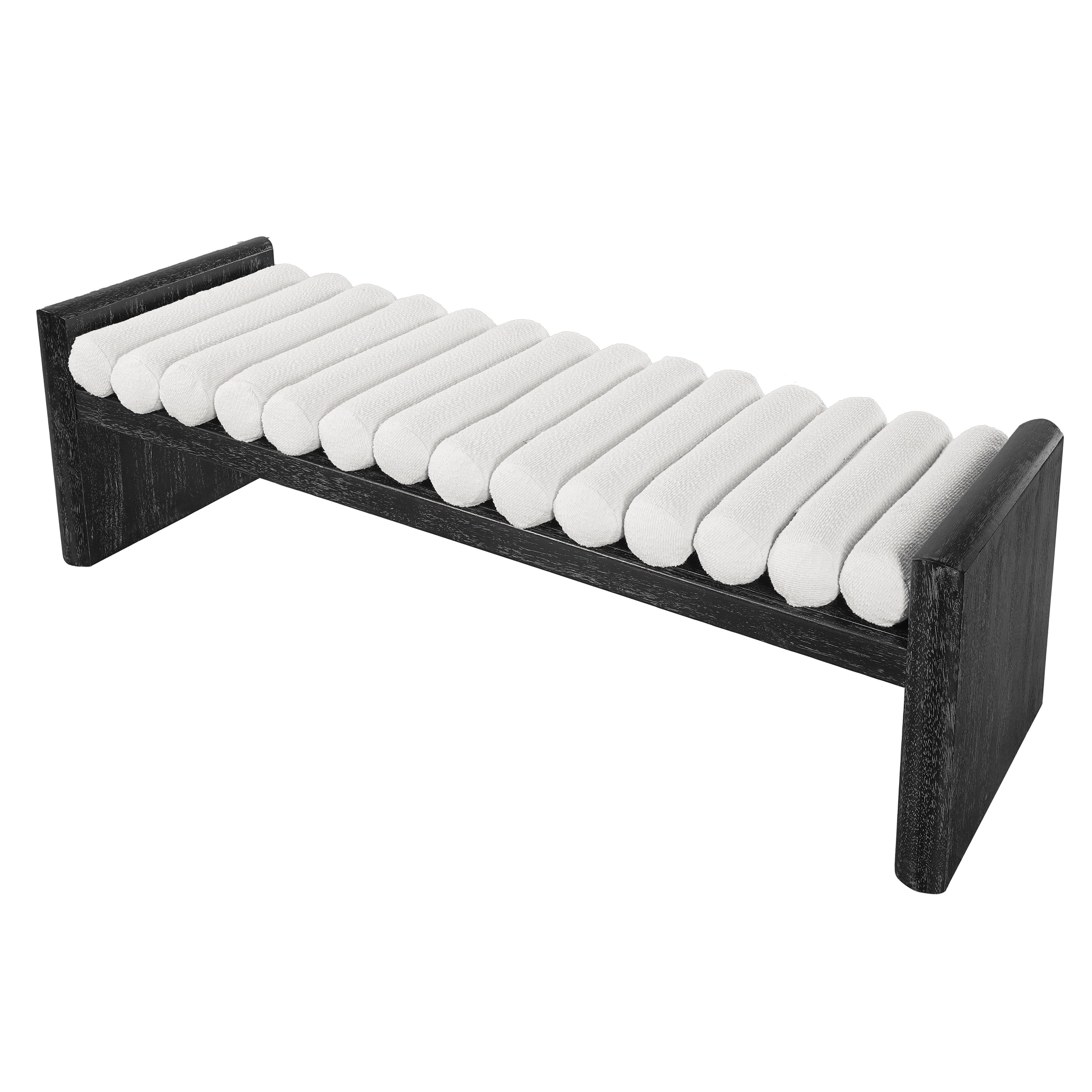 Euroco 62.8" Chenille Upholstered Ottoman Bench, Entryway Bench with Rolled Cushions and Wooden Frame, End of Bed Bench for Living Room, Bedroom,Black