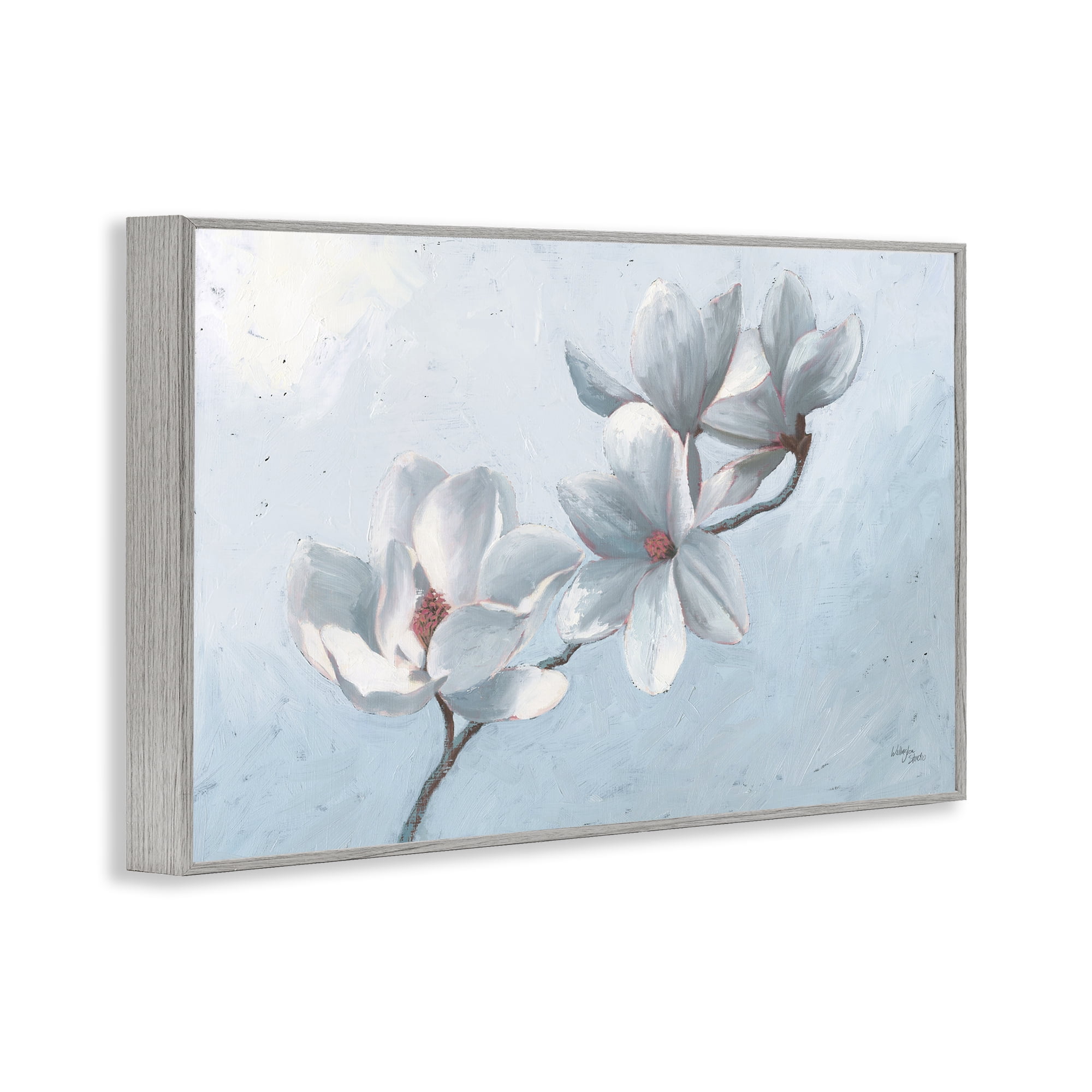 Stupell Industries Budding Magnolia Blooms Botanical & Floral Painting Gray Framed Art Print Wall Art, 24 x 16