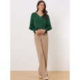 thumbnail image 3 of Blusa Con Cuello En V Para Mujer, Blusa Informal De Manga Larga Con Campana Fruncida Verde Oscuro M, 3 of 6