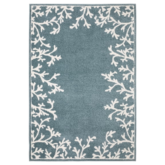 ROW by Oriental Weavers Quinn QUI07 - Machine Woven Area Rug - 5'3" x 7' - in Blue/ Ivory - Casual Style Bedroom, Bathroom, Entryway, Kitchen Rug