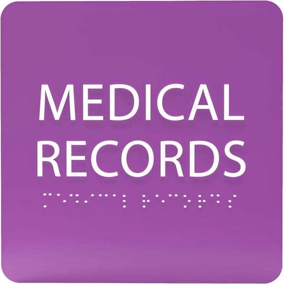 ADA CENTRAL SIGNS - 6" X6" Medical Records Sign - ADA Compliant Tactile Graphics Grade 2 Braille Text Acrylic Wall Sign - Medical Supplies Room Name Sign for Hospital, Clinic, and Medical Offices