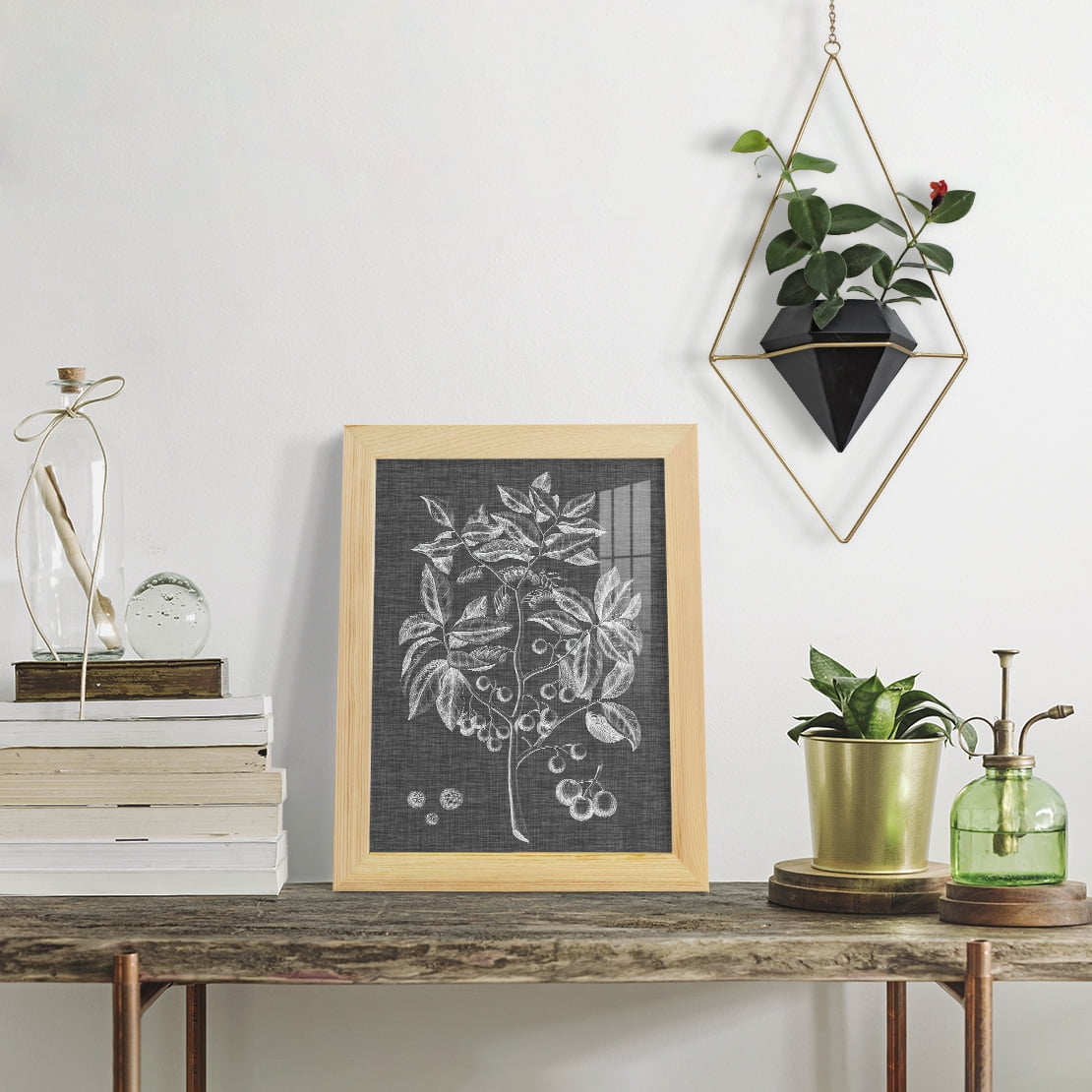 Graphic Foliage VI - Framed Print w/glass - Natural Wood