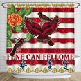 thumbnail image 1 of Rideau de Douche Rose Jaune Vif avec Oiseaux Rouges et Rayures - Décoration Élégante pour Salle de Bain, 1 of 4