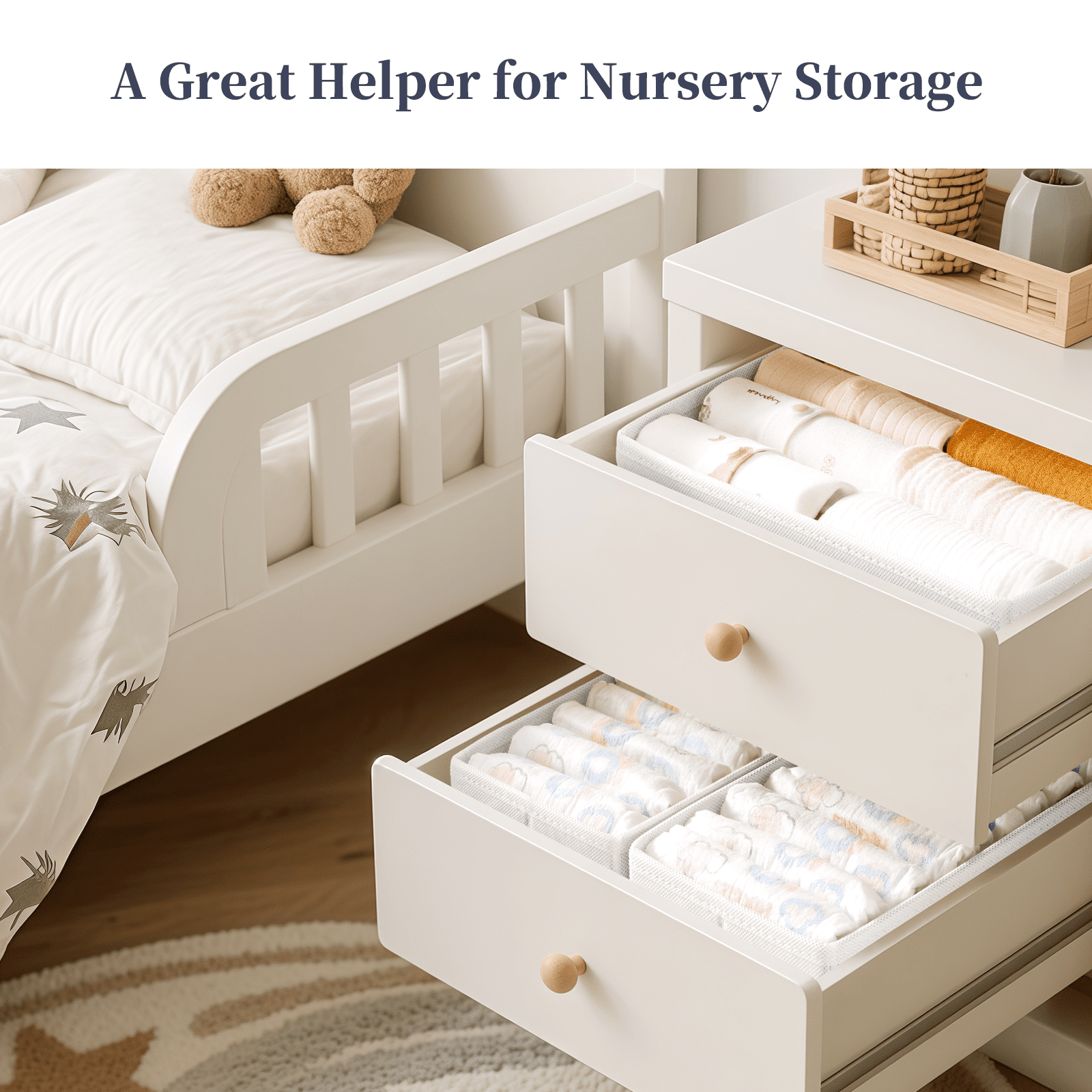 Criusia Drawer Organizer Clothes, Foldable Closet Organization and Storage for Nursery, Bedroom, white