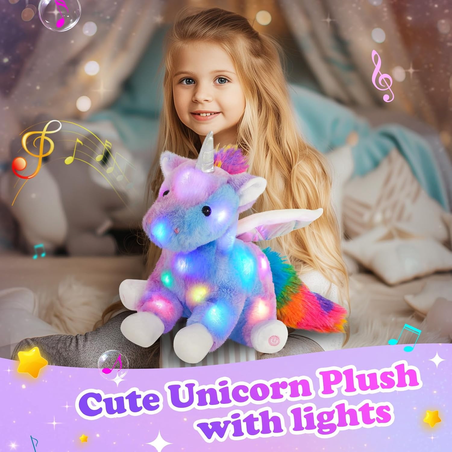 16.5" Unicorn Light Up Musical Unicorn Plush Toy Glowing and Singing Soft Plush Toy Decoration Birthday Gift Christmas Children's Day Gift