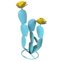 Metal Prickly Pear Cactus Art Gifts - Cactus Statue Desert Decor,Metal Cactus with Flowers,Metal Plant Decor Blue