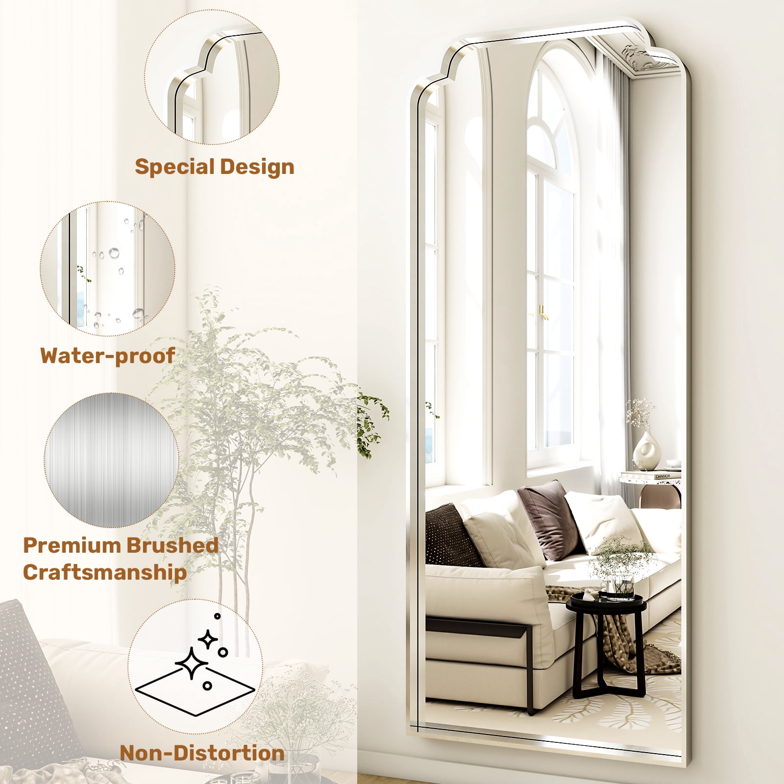 AUROMIR 69"x25" Arched Full Length Mirror Modern Floor Mirror with Deep Frame, Silver