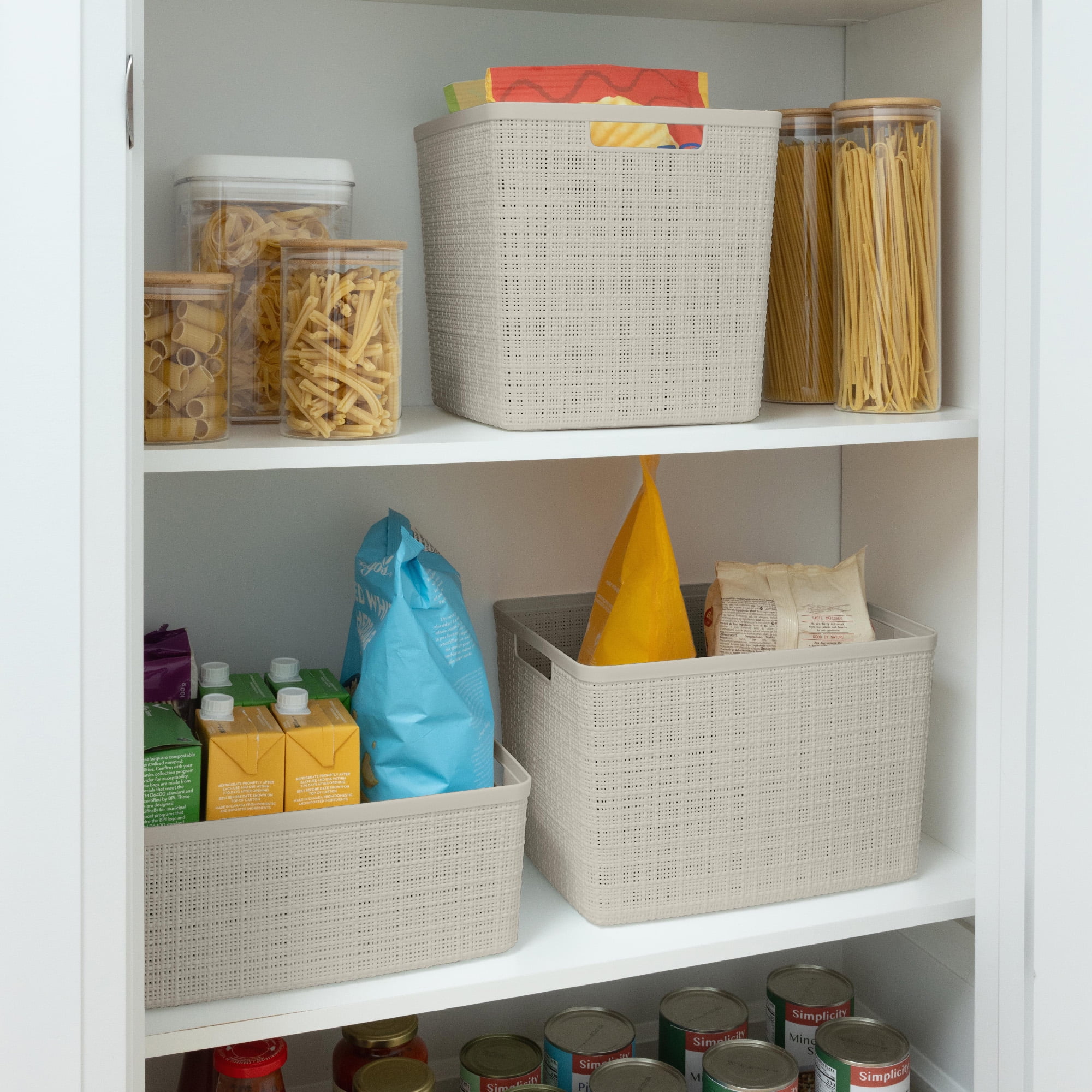 (2 pack) Curver Jute Large Beige Plastic Decorative Storage Basket, 14 in x 11 in x 9 in