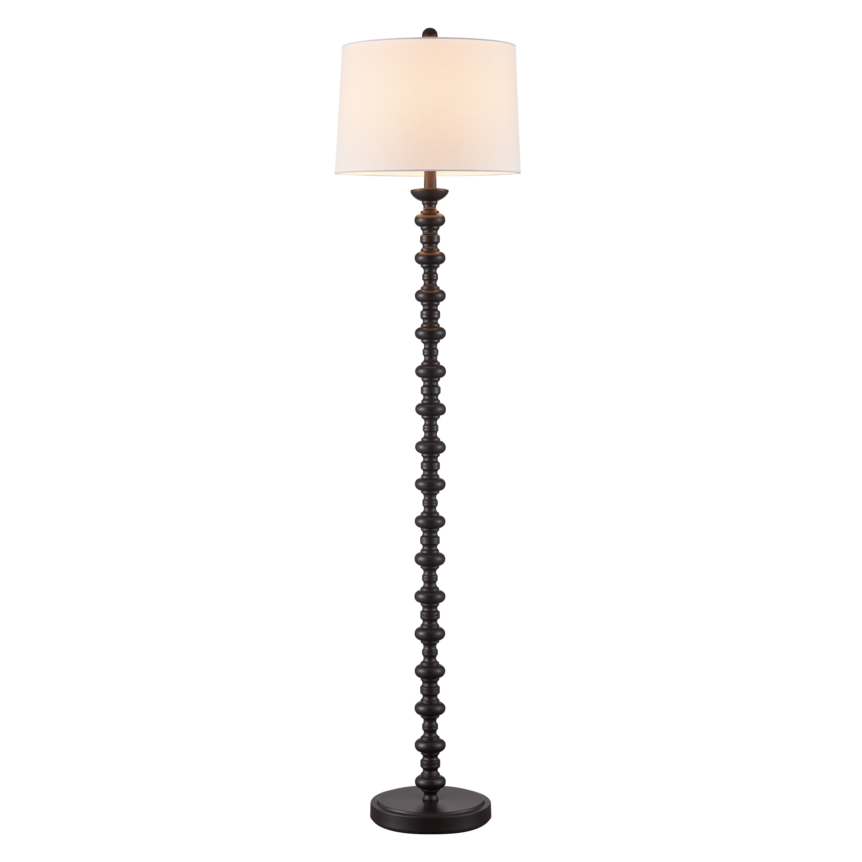 KAWOTI Classic Bronze Floor Lamp Resin Standing Lamp with White Linen Drum Shade