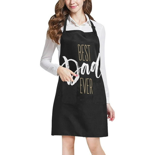 ASHLEIGH Funny Father's Day Gift Apron Best Dad Ever Chef Aprons  Professional Kitchen Chef Bib Apron with Pockets Adjustable Neck Strap
