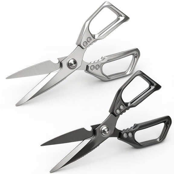 2 Pack Stainless Steel Kitchen Shears Set, Sharp Silver Poultry Scissors, Heavy Duty Cooking Shears for Meat, Chicken Bones, and Turkey