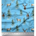 thumbnail image 1 of Soimoi Blue Velvet Fabric Deer & Tree Watercolor Print Fabric by Yard 60 Inch Wide, 1 of 3