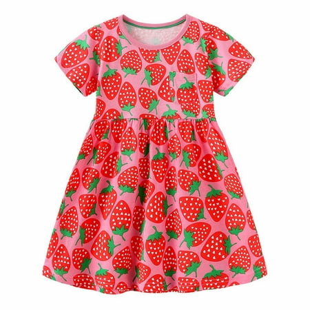 

Girls Rompers Girls Summer Strawberry Print Dress Crewneck Short Sleeve A Line Casual Going Out For 1 To 7 Years Girls Jumpsuits & Rompers(Size:120/6Y)