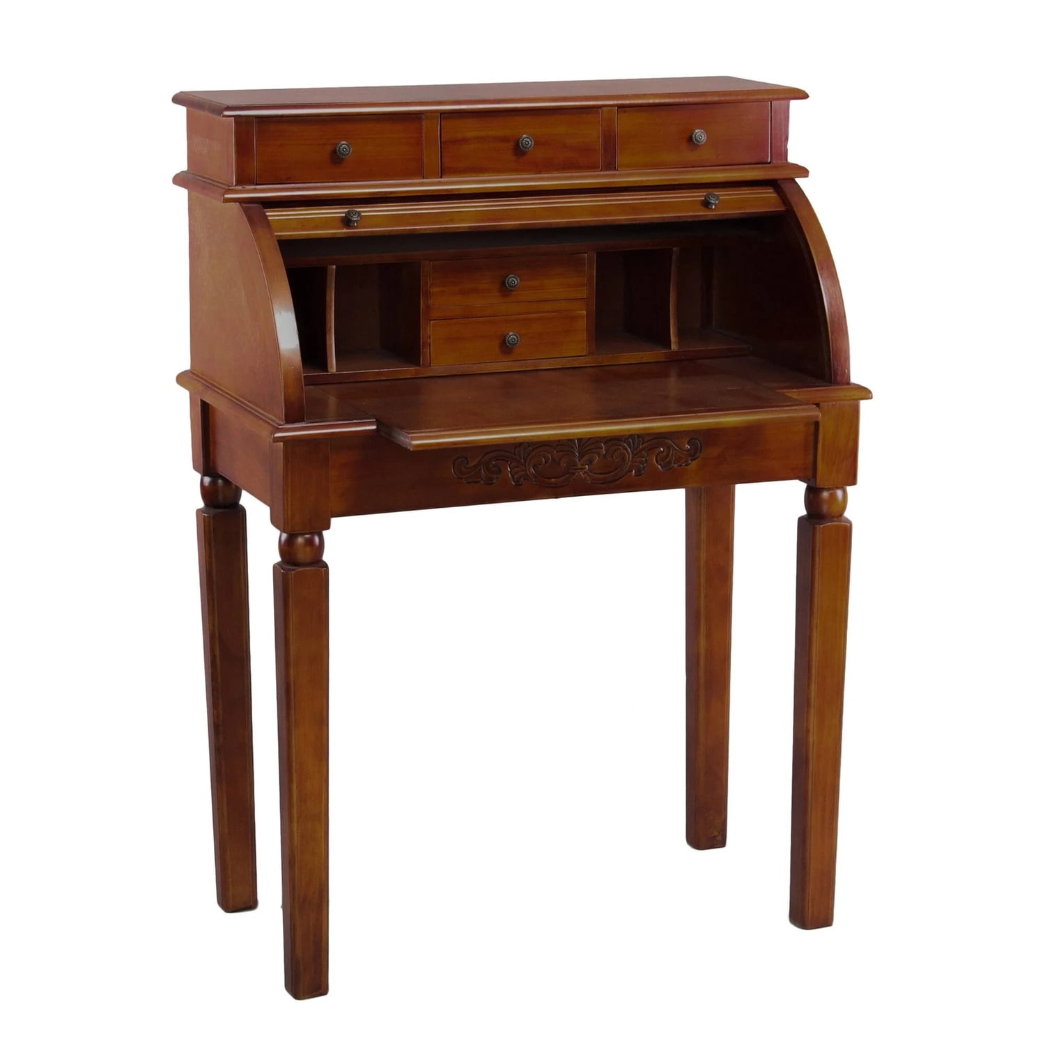 Windsor Carved Wood Roll Top Style Desk/ Vanity - Walnut