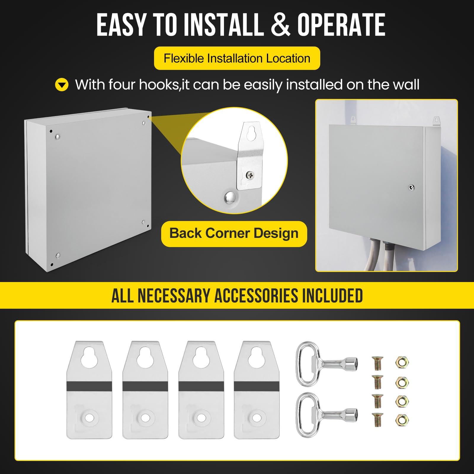 Kojooin Steel Electrical Box, Steel Junction Box, Ip66 Waterproof and Dustproof Hinged Enclosure - Lockable, with Mounting Plate, Suitable for Indoor/Outdoor Electrical Engineering