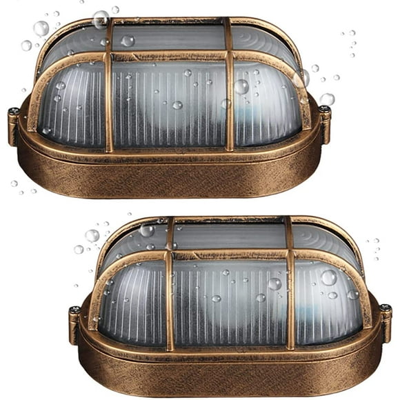 2 Pack Outdoor Oval Wall Lights, 8.3" Nautical Bulkhead Light, Flush Mount for Wall or Ceiling, Aluminum with Frosted Glass Wall Sconce Sauna Lamp, E26 Base Wall Lighting, Sconce for Garage Terrace