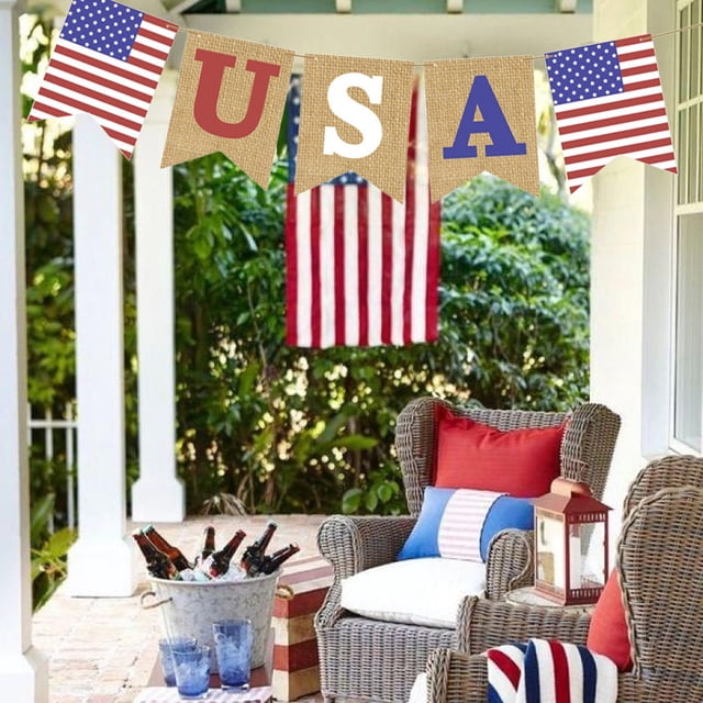 Hxlamzoo Five Pointed Star Flower Star Colored Linen String Flag for Independence Day Decorations, Party Supplies - Vibrant Multicolor Linen Flags