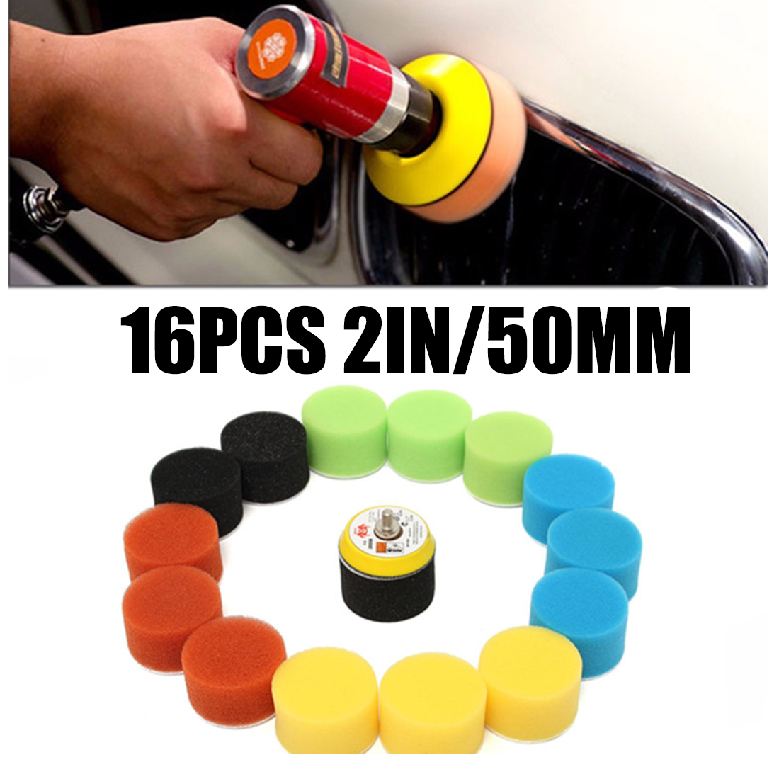 16pcs Sponge Polishing Pad For Car Polisher 2 Inch 50mm Waxing Buffing