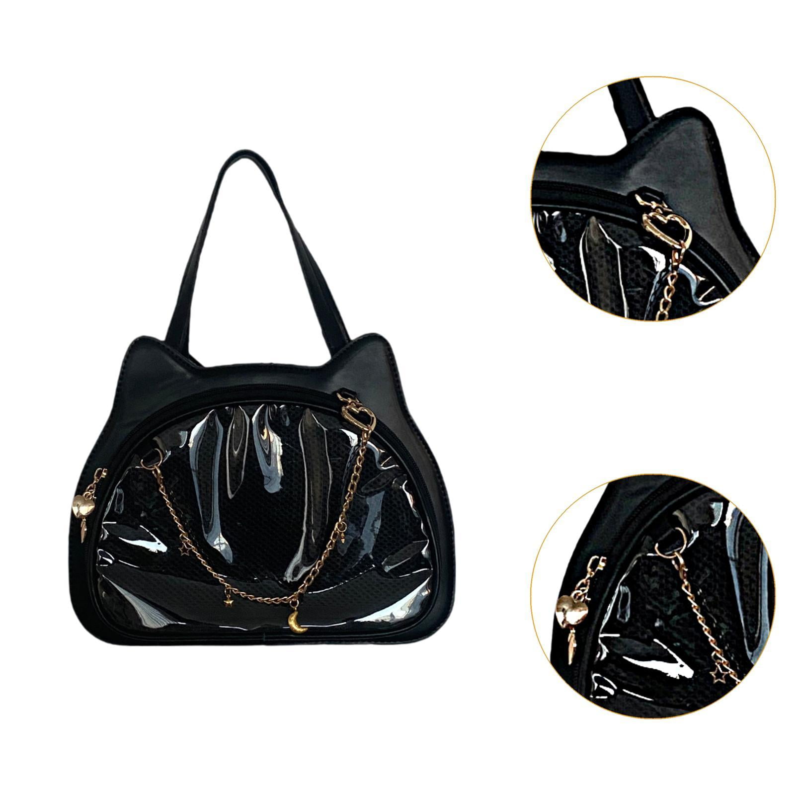 Wxqbjtam Cat Shape Shoulder Bag PU Adjustable Detachable Shoulder Strap Small Cute Casual Black