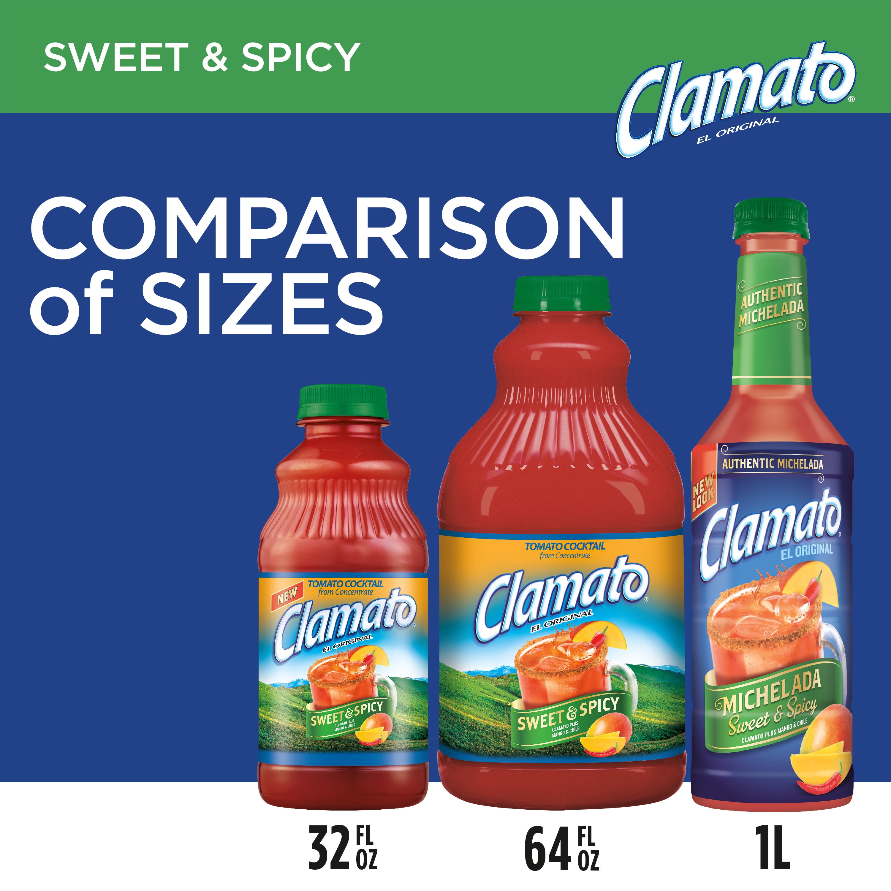 Clamato Sweet & Spicy Tomato Cocktail Mix, 64 fl oz, Bottle