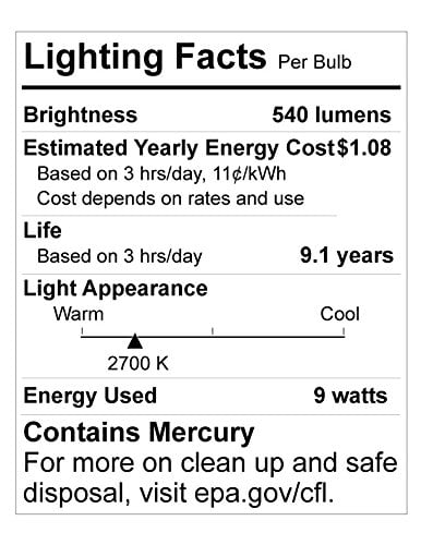 Xtricity Compact Fluorescent Light Bulbs T2 Spiral, E26 Base, 2700k Soft White, 9W, (6 Pack)