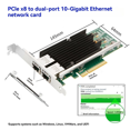 thumbnail image 2 of X540-T2 10GbE Dual Port PCIe X8 Server Network Card 4 RJ45 10G NIC 10 Gigabit Ethernet Adapter Card for PC Laptop,1 * Gigabit Network Card, 2 of 8