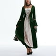 thumbnail image 5 of IROINNID Reduced Long Sleeve Dress for Women Full-Length Empire Dress Vintage Hooded Dress Tie Flared Sleeves Skirt,Green, 5 of 7
