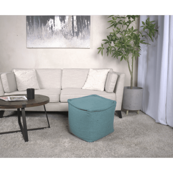 Hansolo Yarn Square Pouf – Teal Ottoman, Decorative Accent, 200lbs Weight Capacity | Eco-Friendly & Versatile Home Design