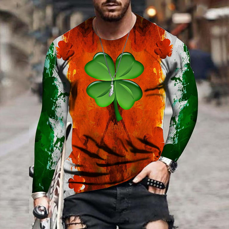 Vbxoae Vintage Irish Clover Sweatshirt St. Patrick's Day Retro Sweatshirt Lucky Shamrock Graphic Shirt Long Sleeve Crew Neck T-Shirt, Men's, Size: XL