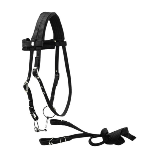 Brida de caballo con riendas, cuerda principal para caballo, sillas de montar occidentales ajustables, riendas de brida de tracción lateral, equipo S Negro