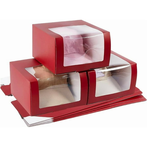 10pcs Gift Boxes with Window for Baseball Caps 7.6x7.6x4.7 inch Hat Display Case Paper Hat Organizer Box Red Hat Containter Paper Fold Box for Dad Hat Billed Cap Snapbacks Trucker diy