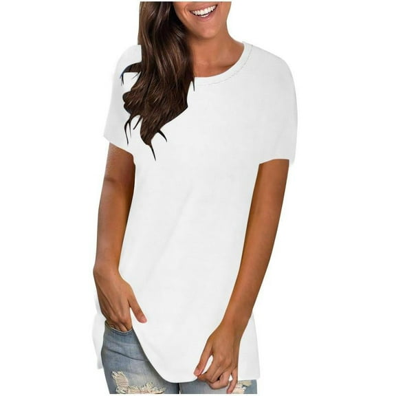 Ympuoqn Women Plus Size Crewneck T Shirts Short Sleeve Summer Tees Top Casual Solid Color T-Shirt Loose Fit Cotton Tunic Tops Fashion 2025 Clothes Pullover Comfy Blouse White 4X-Large