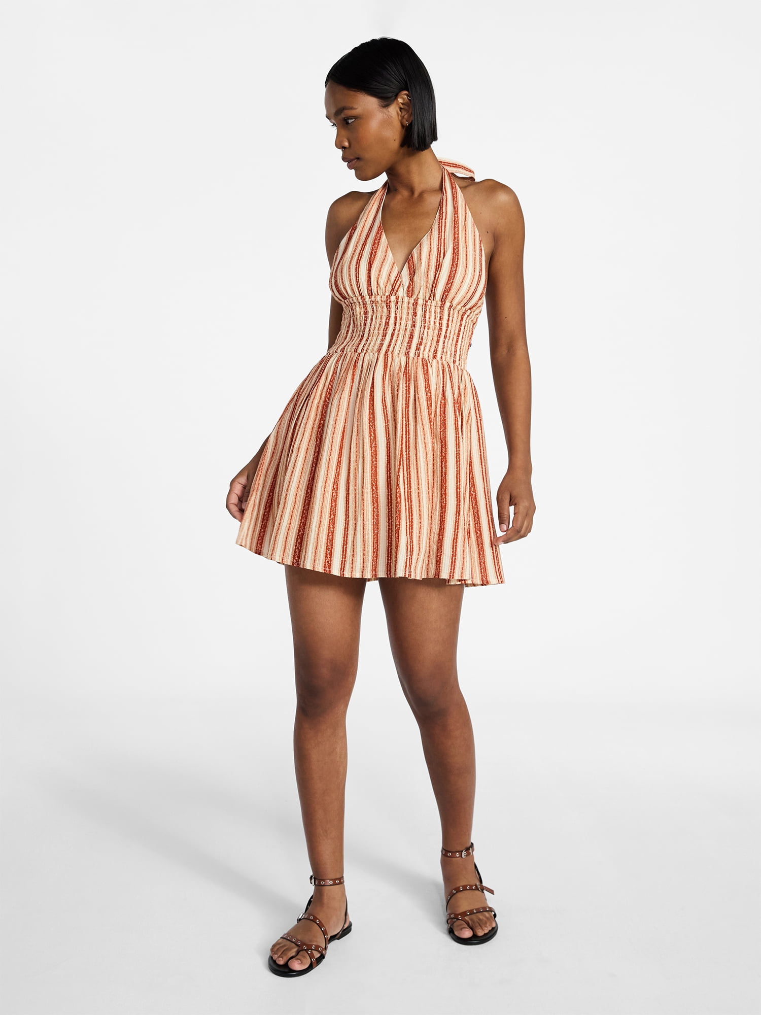 No Boundaries Smocked Cotton Halter Mini Dress, Women's XXS-XXL