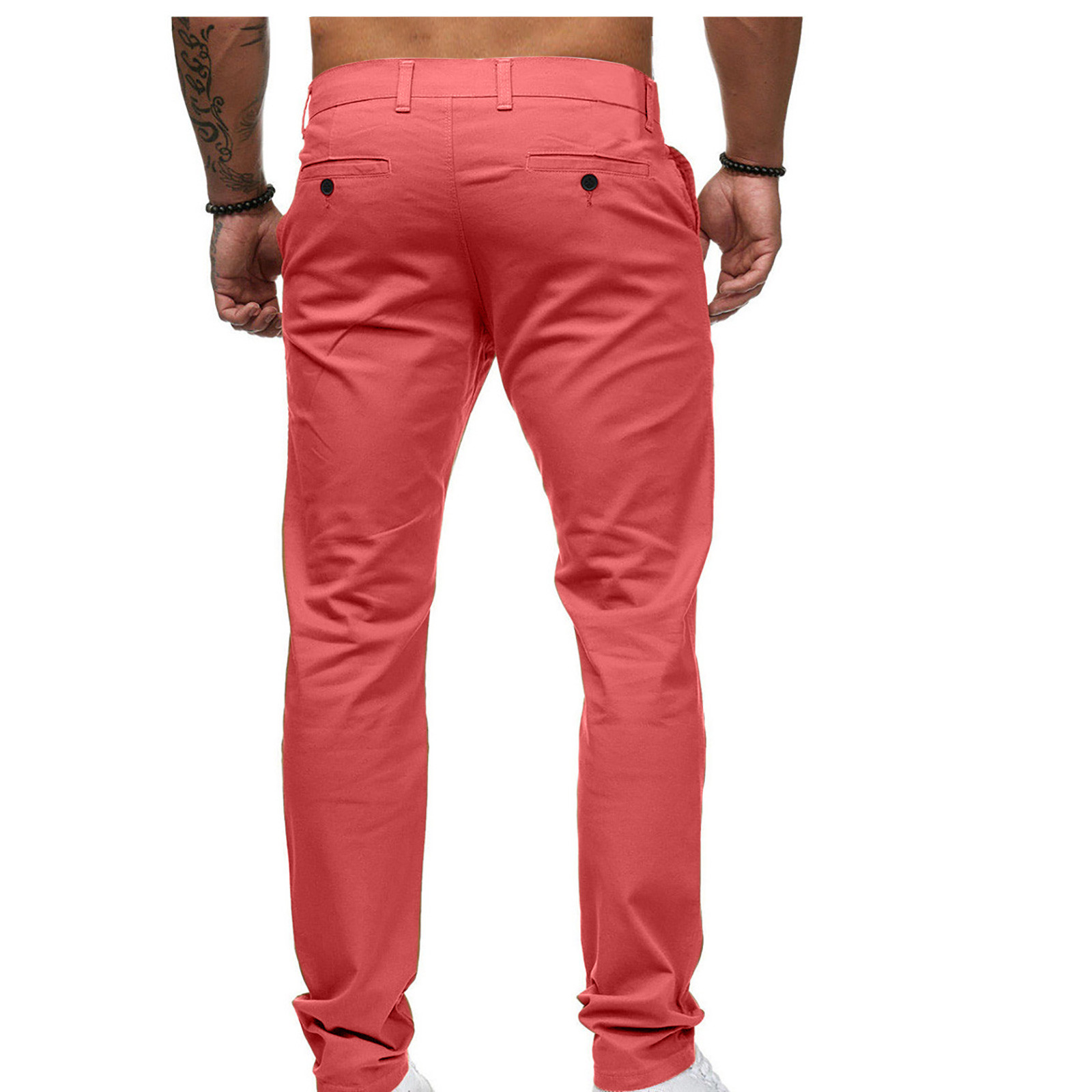 DeHolifer Mens Casual Chinos Pants Cotton Slacks Elastic Waistband Classic Fit Flat Front Khaki Pant Pink L - image 5 of 5