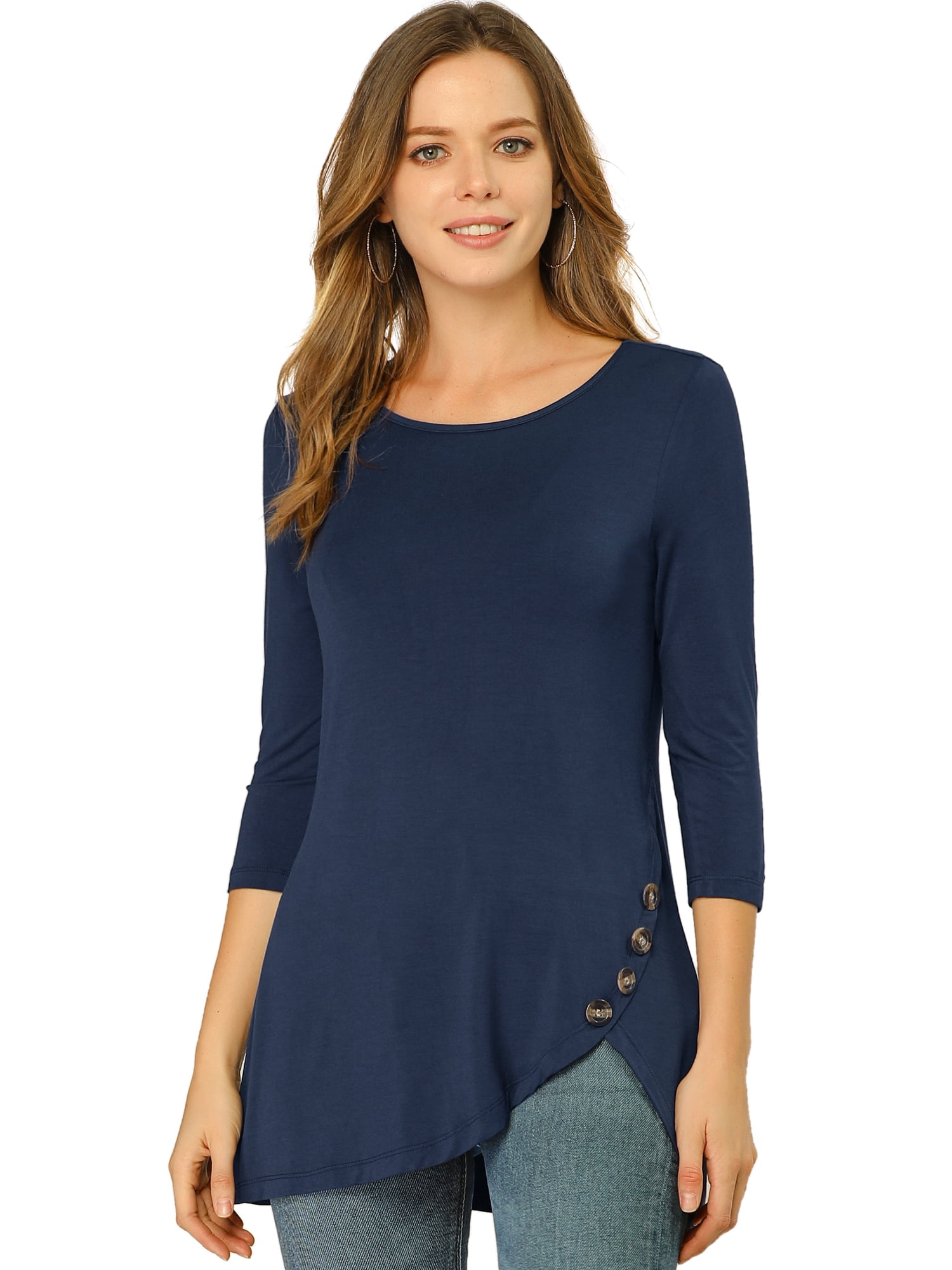 DARING DIVA Women's Casual Stretchy Tunic Asymmetric Hem Top 3XL Dark Blue