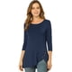 thumbnail image 4 of Blusas de túnica elástica casual con cuello redondo y manga 3/4 para mujer Azul oscuro XL, 4 of 6