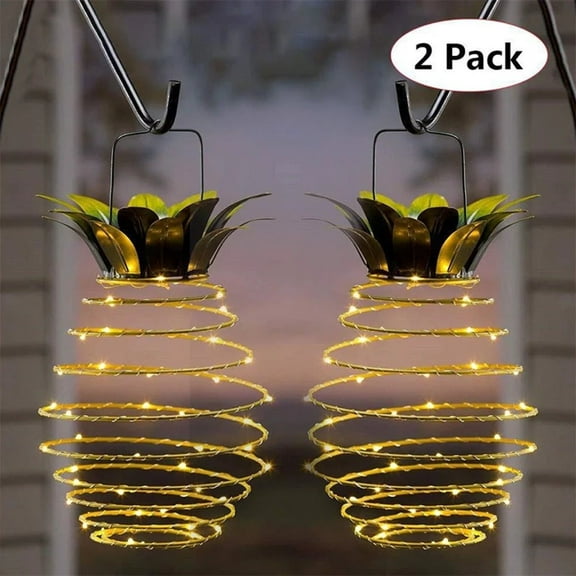 LYCAQL 2 Pack Pineapple Solar Lights Outdoor Solar Lights Hanging Solar Lantern with Handle (Warm White)
