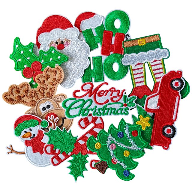 Set de 10 piezas bordadas navideñas con parches termoadhesivos TACVEL
