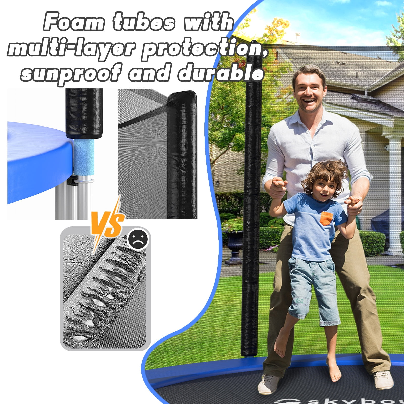 SkyBound 8 FT  Trampoline with Enclosure - Recreational Trampolines with  L-Shaped Legs for Extra Stability - Outdoor Trampoline for Kids and Adults