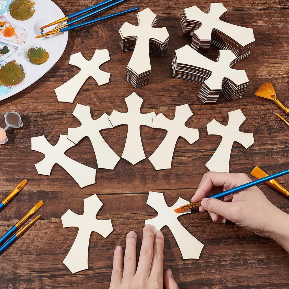 60 Pcs Lemon Chiffon Unfinished Wooden Crosses, Blank Wooden