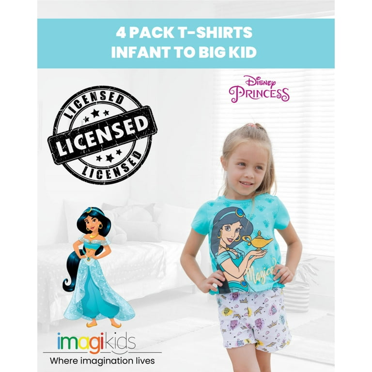 4 Infant Belle Princess Cinderella Big Kid T-Shirts Big Jasmine to Girls Pack
